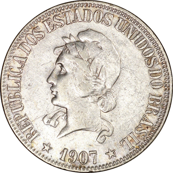 Brazil 1000 Reis 1907 KM - 507 Silver coin AA131 - ArabellaBanknotes.com