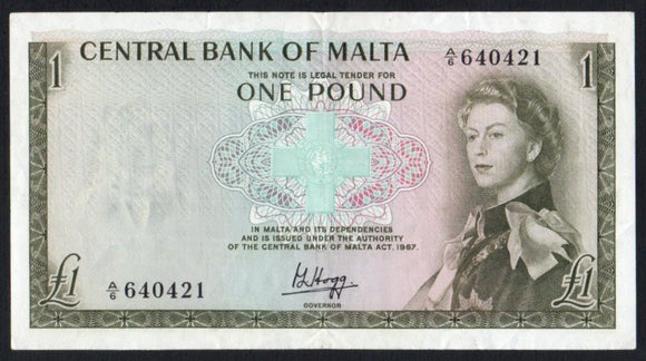 Malta 1 Pound 1969 P - 29 Queen Elizabeth, AA101 - ArabellaBanknotes.com